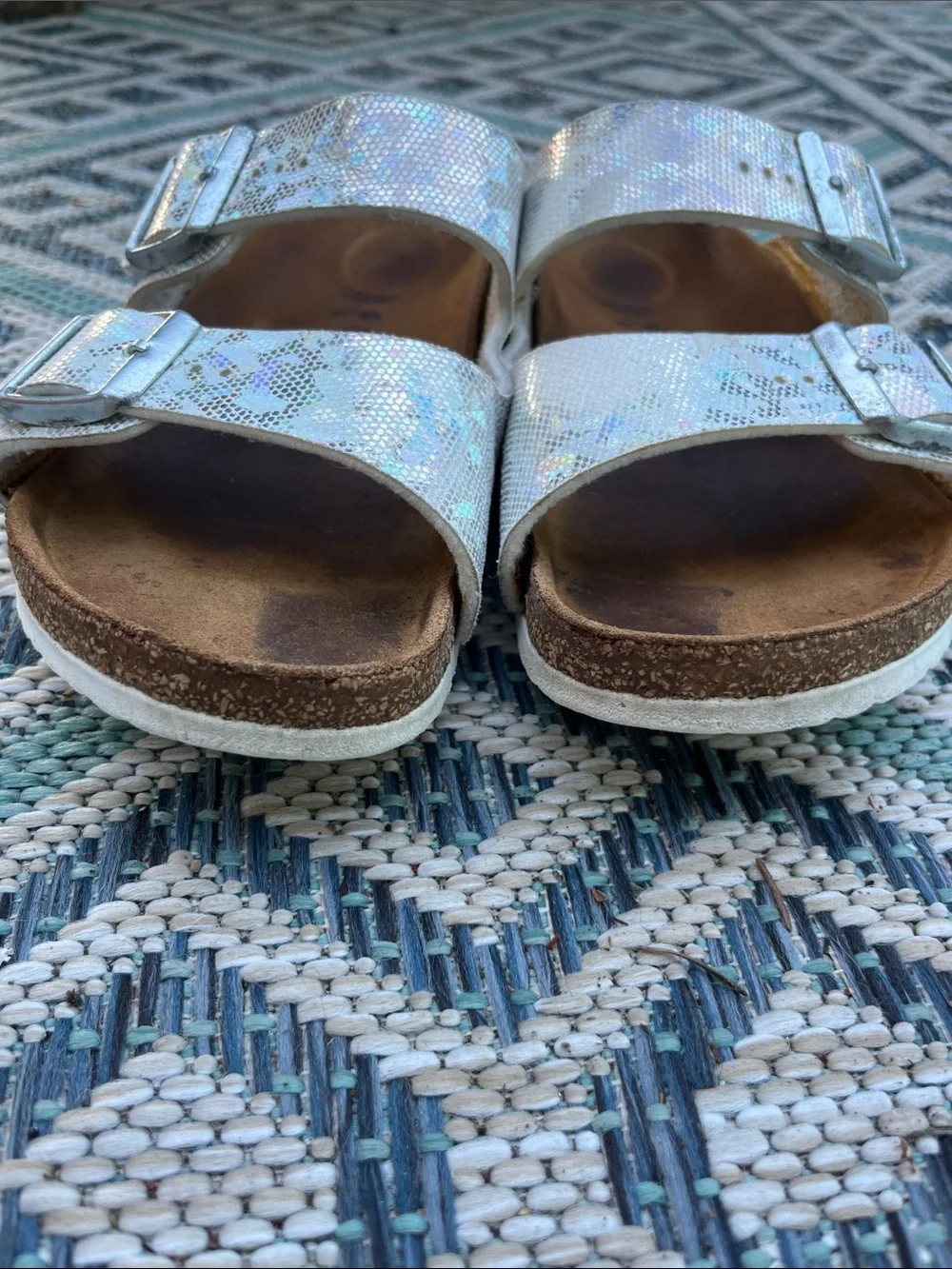Birkenstock Kids White Silver Iridescent Two-strap Sandals size 34